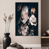 47195-MGV-CV-24X36-Moody Peonies Wall Art Canvas Print, Framed Dark Floral Art Picture Print, Creamy Rose Perfect Baroque Floral Decor Artwork