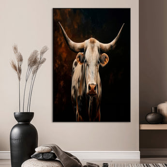 11823-MGV-CV-24X36-Texas Longhorn Wall Art Canvas Print, Framed Western Bull Art Picture Print, Rustic Cow Perfect Rustic Western Decor Artwork