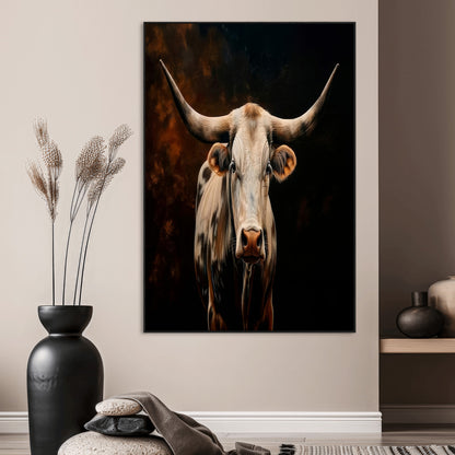 11823-MGV-CV-24X36-Texas Longhorn Wall Art Canvas Print, Framed Western Bull Art Picture Print, Rustic Cow Perfect Rustic Western Decor Artwork