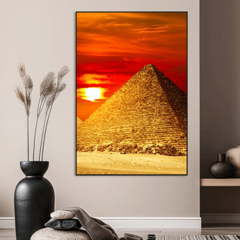 13047-MGV-CV-24X36-Pyramids Giza Wall Art – Golden Sunset Egypt Canvas Print, Ancient World Landmark Photography Decor for Living Room, Office, Study