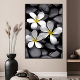 45657-MGV-CV-24X36-Large Wall Art White Flowers on Black Zen Meditation Stones Vertical Canvas Print