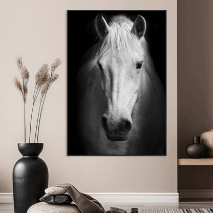 36639-MGV-CV-24X36-Large Wall Art White Horse on Black Background Canvas Print