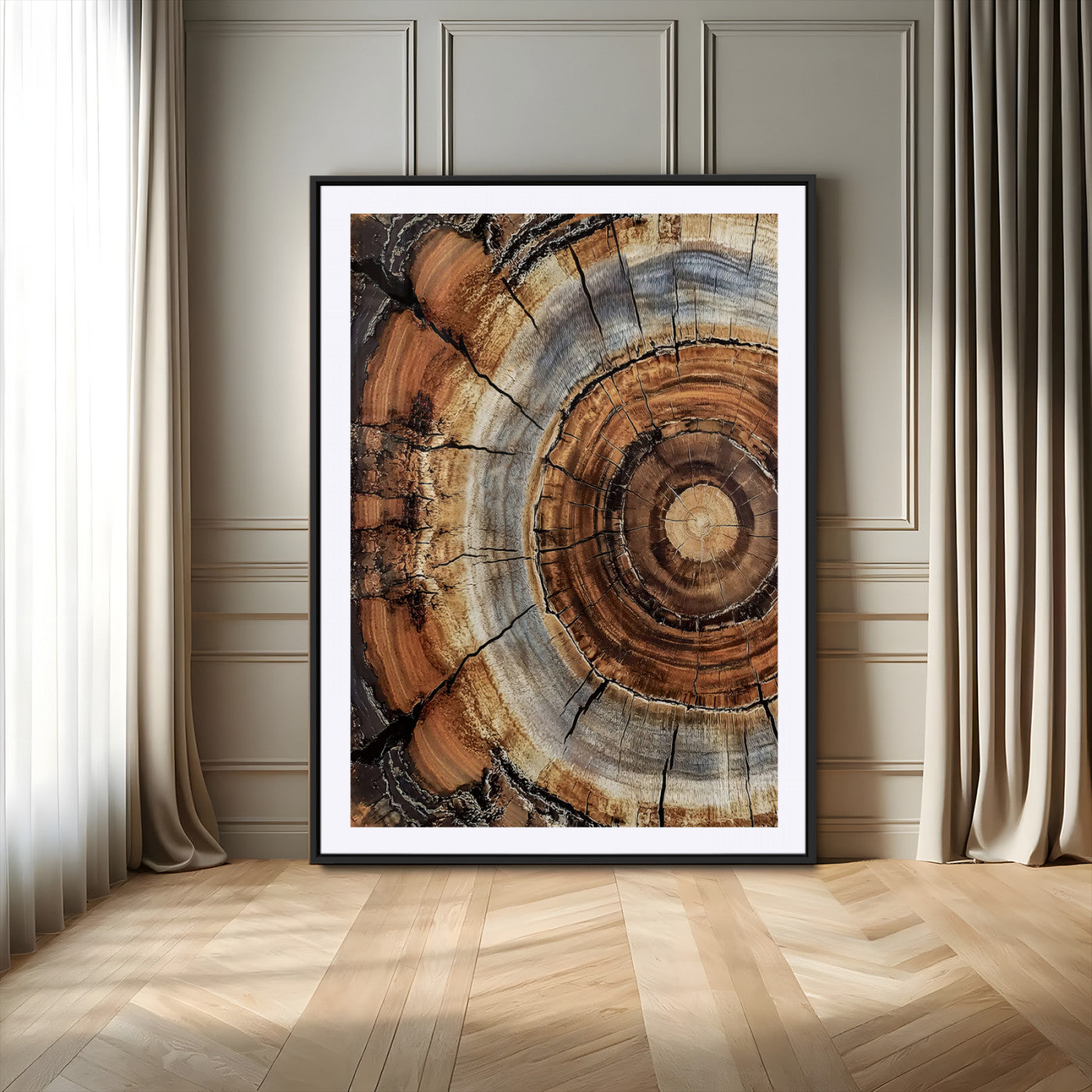 28233914-MGC-FP-24x36-Tree Rings Wall Art Canvas Print, Framed Wood Texture Art Picture Print, Rustic Pattern Perfect Rustic Organic Decor Artwork