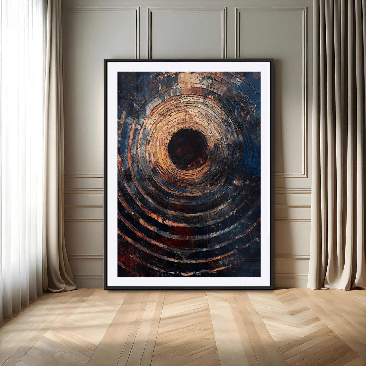 77401573-MGV-CV-24X36-Textured Spiral Wall Art Canvas Print, Framed Abstract Void Art Picture Print, Wooden Vortex Perfect Modern Industrial Decor