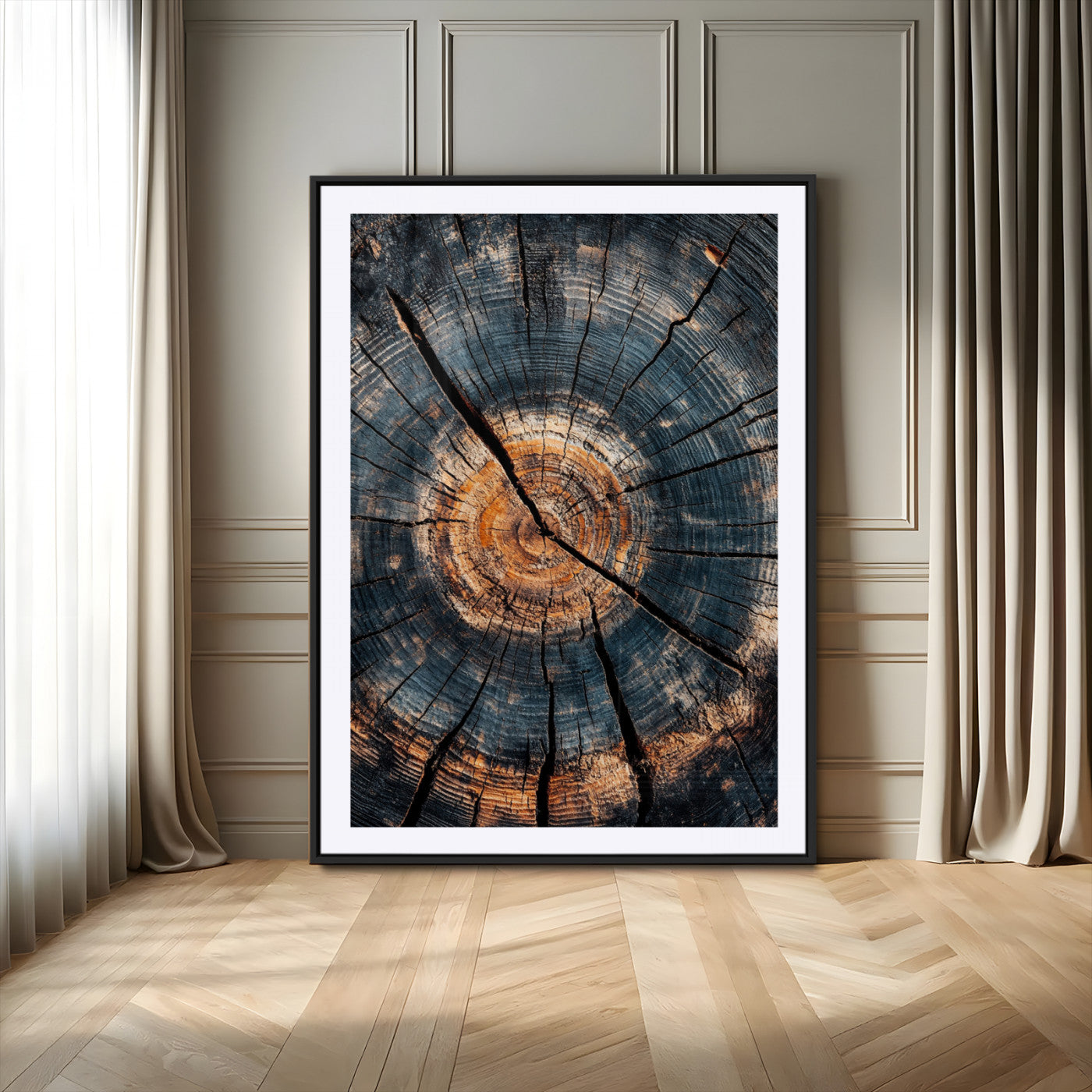77995348-MGV-CV-24X36-Tree Rings Wall Art Canvas Print, Framed Rustic Wood Art Picture Print, Natural Texture Perfect Rustic Decor Artwork