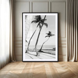 50406026-MGC-FP-24x36-Black White Palms Wall Art Canvas Print, Framed Tropical Beach Art Picture Print, Minimalist Coastal Perfect Coastal Minimalist