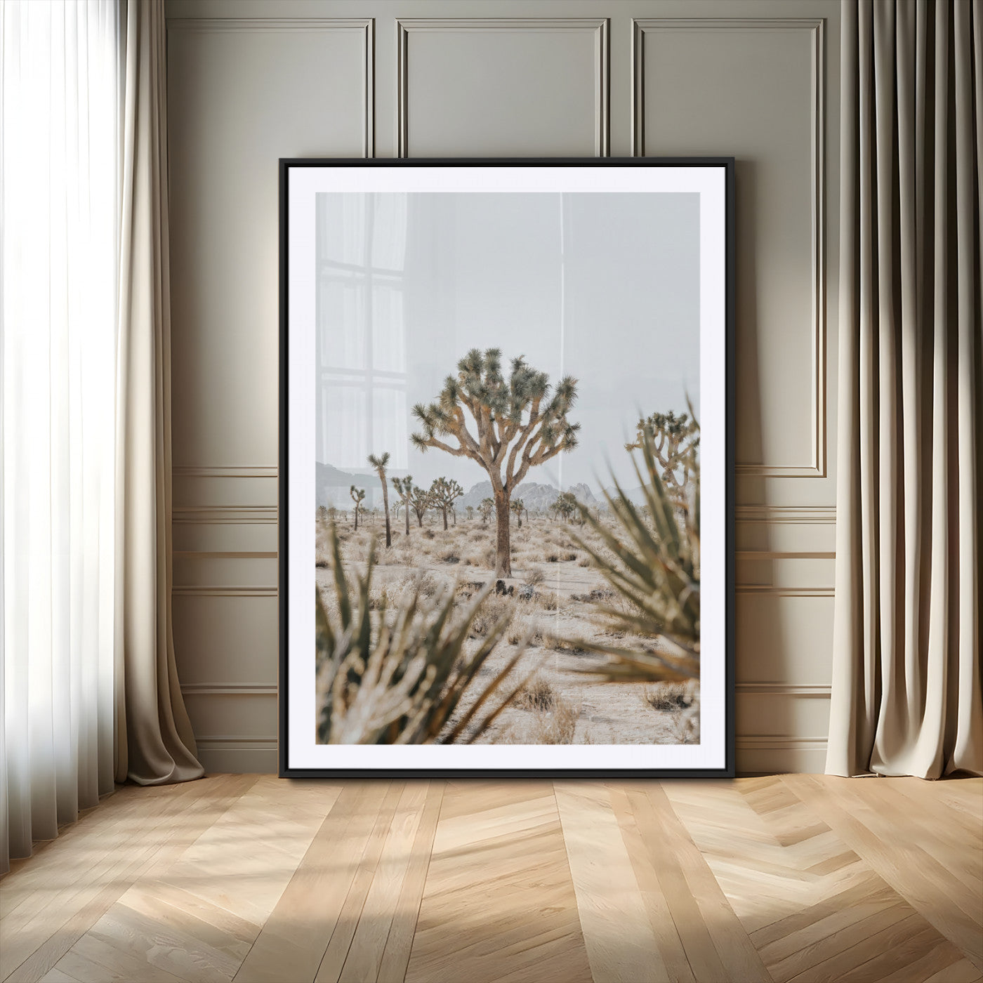 24058625-MGC-FP-24x36-Joshua Tree Wall Art Canvas Print, Framed Earthy Desert Art Picture Print, Neutral Desert Perfect Southwestern Minimalist Decor