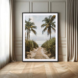 47319550-MGC-FP-24x36-Tropical Beach Wall Art Canvas Print, Framed Rustic Sand Art Picture Print, Palm Tree Perfect Tropical Coastal Decor Artwork