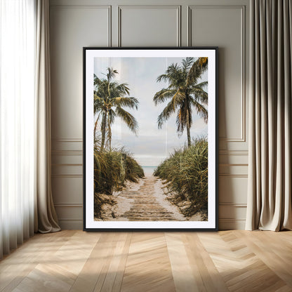 47319550-MGC-FP-24x36-Tropical Beach Wall Art Canvas Print, Framed Rustic Sand Art Picture Print, Palm Tree Perfect Tropical Coastal Decor Artwork