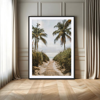 47319550-MGV-CV-24X36-Tropical Beach Wall Art Canvas Print, Framed Rustic Sand Art Picture Print, Palm Tree Perfect Tropical Coastal Decor Artwork