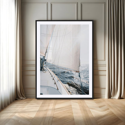 95570785-MGC-FP-24x36-Sailing Boat Wall Art Canvas Print, Framed Bright Nautical Art Picture Print, Sailing Sea Perfect Coastal Minimalist Decor Artwork