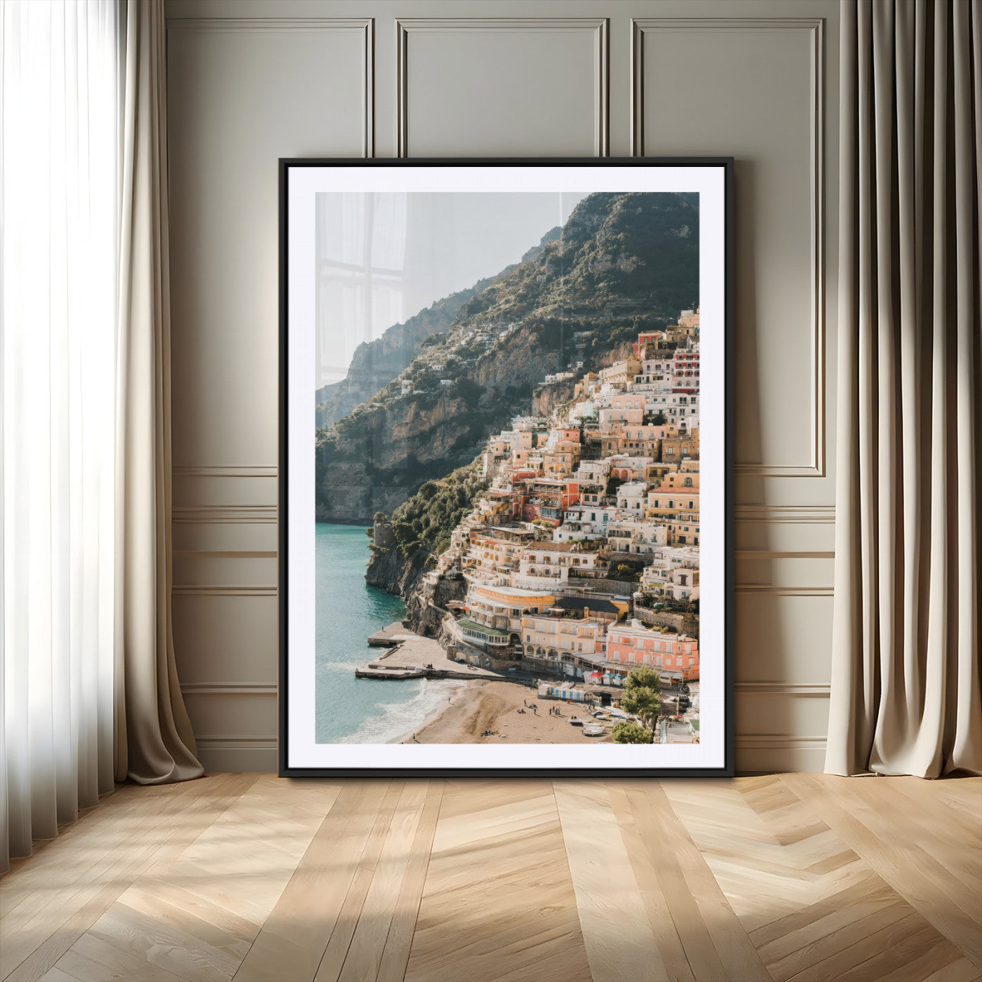 28897019-MGC-FP-24x36-Positano Coastline Wall Art Canvas Print, Framed Amalfi Architecture Art Picture Print, Italian Riviera Perfect Mediterranean