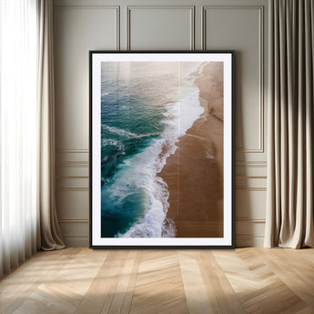 46042804-MGC-FP-24x36_Black-Aerial Beach Wall Art Canvas Print, Framed Coastal Waves Art Picture Print, Turquoise Ocean Perfect Modern Coastal Decor Artwork