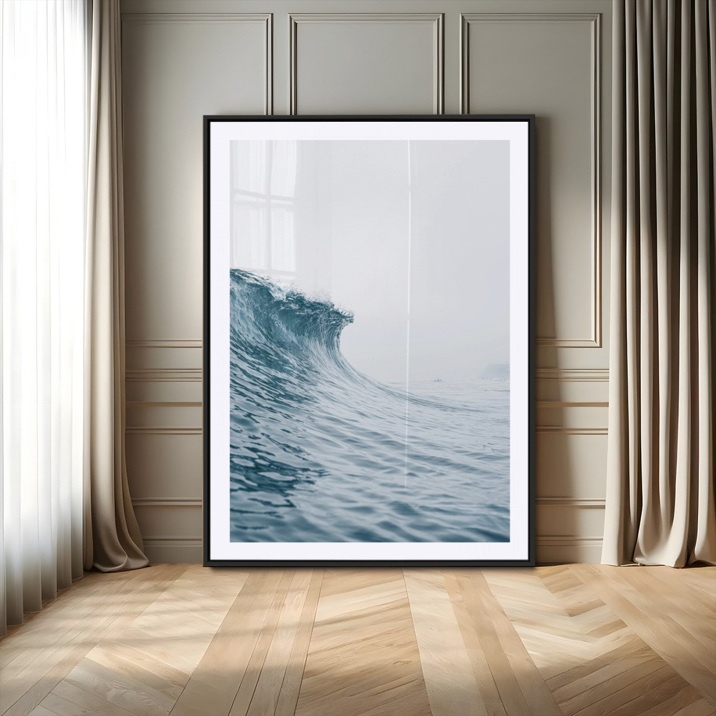 99679915-MGC-FP-24x36_Black-Ocean Wave Wall Art Canvas Print, Framed Coastal Decor Art Picture Print, Modern Ocean Perfect Modern Coastal Minimalist Decor