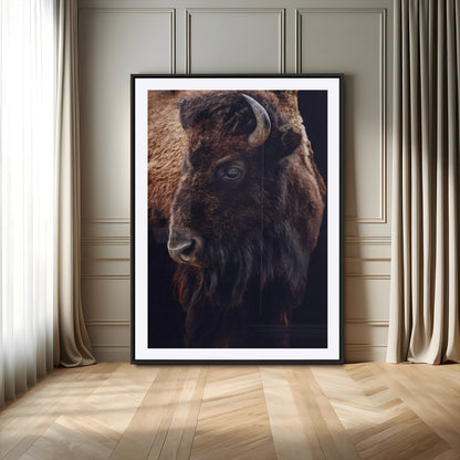 56758157-MGV-CV-24X36-Bison Portrait Wall Art Canvas Print, Framed Rustic Wall Accent Art Picture Print, Lodge Style Perfect Rustic Lodge Decor Artwork