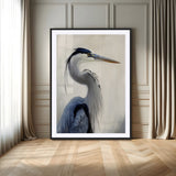 79581184-MGC-FP-24x36-Blue Heron Wall Art Canvas Print, Framed Elegant Wildlife Art Picture Print, Minimalist Bird Theme Perfect Coastal Minimalist