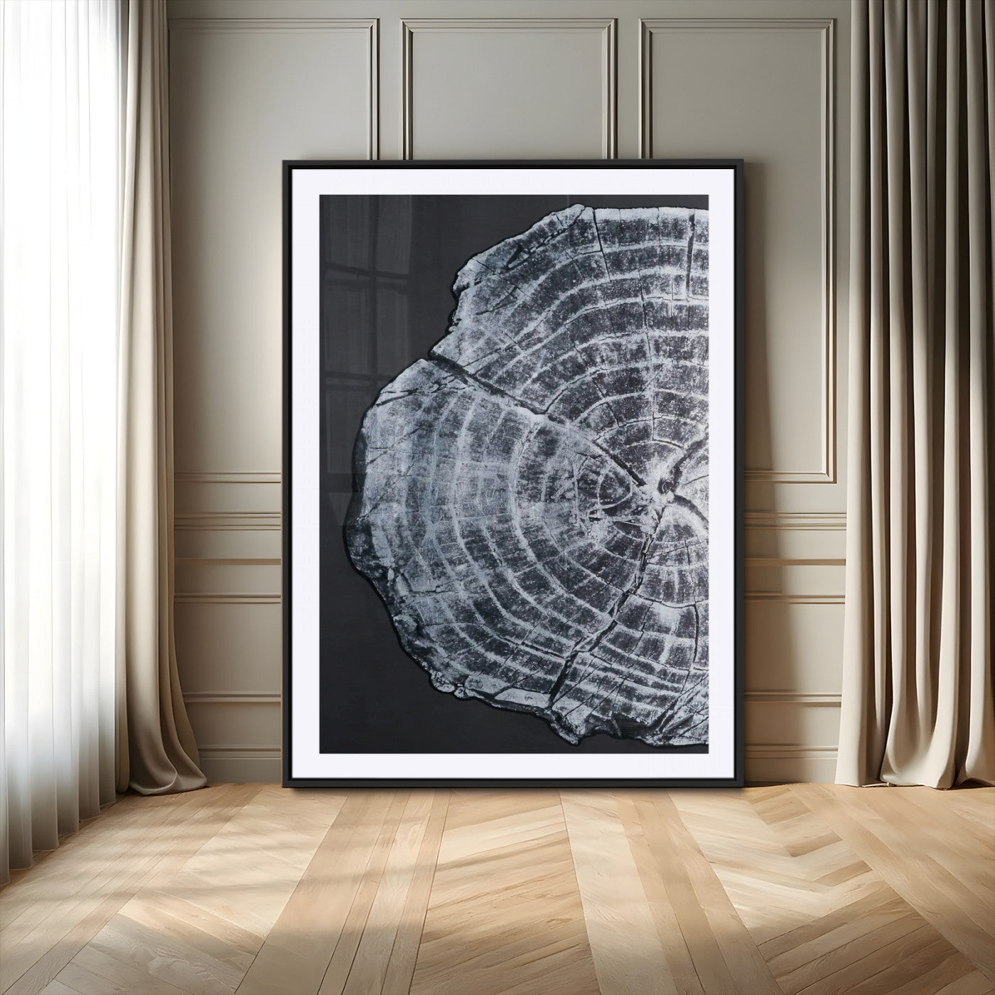 10432121-MGC-FP-24x36_Black-Tree Ring Canvas Wall Art Canvas Print, Framed Rustic Wood Wall Art Picture Print, Botanical Tree Slice Perfect Modern Lodge Decor