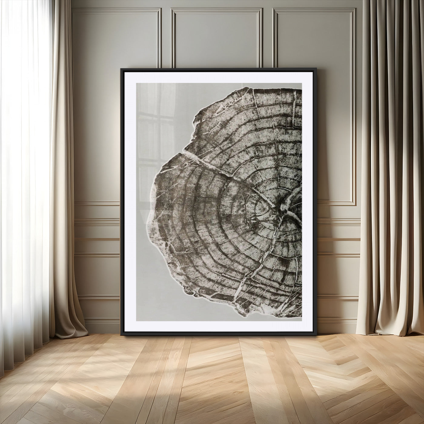 11167473-MGC-FP-24x36-Rustic Wall Decor Wall Art Canvas Print, Framed Modern Lodge Style Art Picture Print, Neutral Wood Slice Perfect Scandinavian