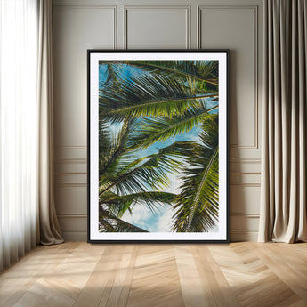 31086560-MGC-FP-24x36-Palm Leaves Wall Art Canvas Print, Framed Tropical Vibes Art Picture Print, Green Foliage Perfect Tropical Boho Decor Artwork