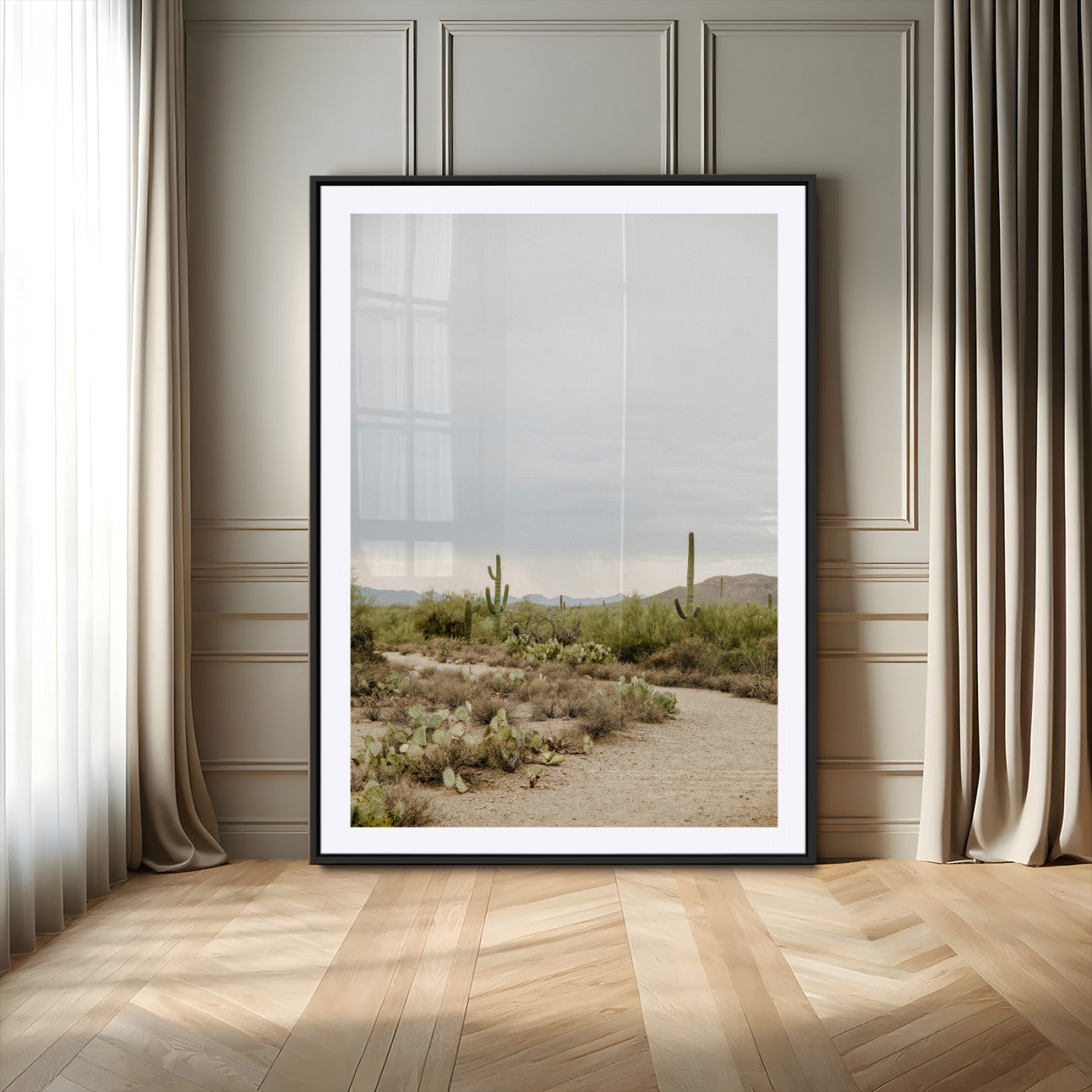 55042528-MGC-FP-24x36_Black-Minimalist Landscape Wall Art Canvas Print, Framed Rustic Boho Canvas Art Picture Print, Earthy Tones Art Perfect Southwestern