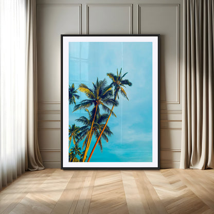 62885569-MGV-CV-24X36-Palm Trees Wall Art Canvas Print, Framed Tropical Vibes Art Picture Print, Blue Sky Perfect Coastal Boho Decor Artwork