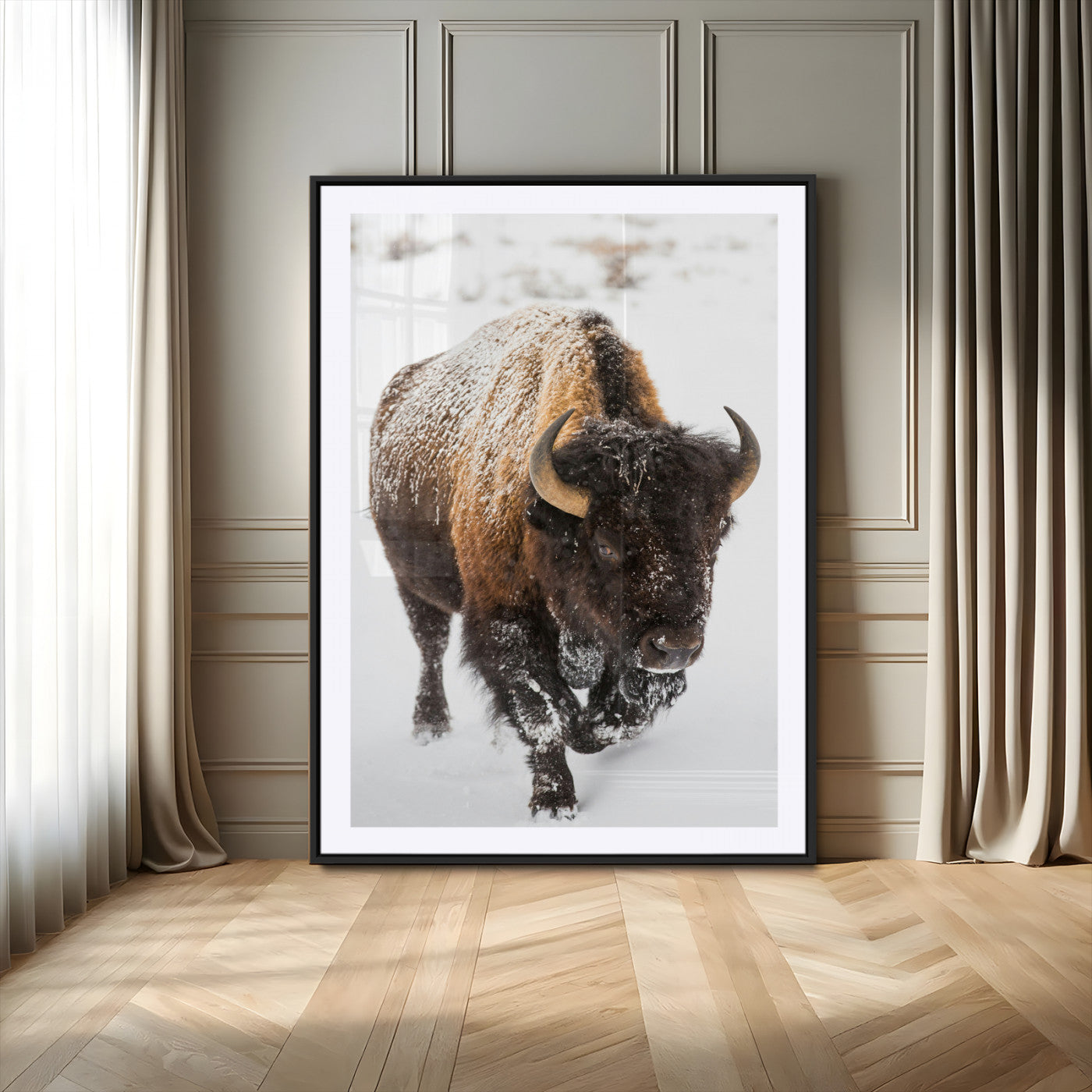 19448944-MGV-CV-24X36-Winter Wilderness Wall Art Canvas Print, Framed Brown Tones Art Picture Print, Nature Close-Up Perfect Rustic Lodge Decor Decor