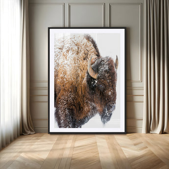 27690436-MGV-CV-24X36-Snowy Buffalo Wall Art Canvas Print, Framed Wildlife Photography Art Picture Print, Rustic Lodge Perfect Rustic Lodge Decor Decor