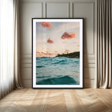 13960366-MGC-FP-24x36_Black-Tropical Seascape Wall Art Canvas Print, Framed Sunset Ocean Art Picture Print, Coastal Aesthetic Perfect Coastal Bohemian Decor