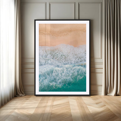91434062-MGV-CV-24X36-Beach Aerial Wall Art Canvas Print, Framed Soft Waves Art Picture Print, Ocean Tranquility Perfect Coastal Minimalist Decor
