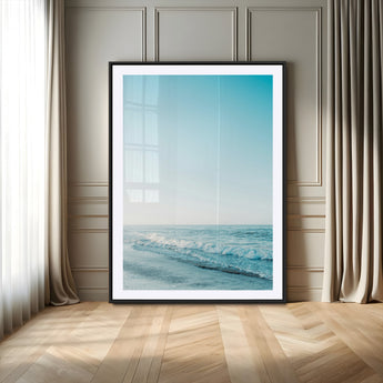 20189712-MGC-FP-24x36_Black-Minimalist Ocean Wall Art Canvas Print, Framed Calm Seascape Art Picture Print, Soft Blue Tones Perfect Coastal Minimalist Decor