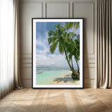 80489589-MGV-CV-24X36-Tropical Beach Palm Trees Canvas Print – Island Coastal Wall Art, Bright Ocean Horizon Photography for Bathroom, Lounge & Vacation