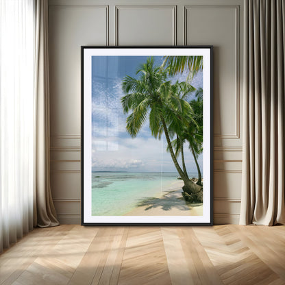 80489589-MGV-CV-24X36-Tropical Beach Palm Trees Canvas Print – Island Coastal Wall Art, Bright Ocean Horizon Photography for Bathroom, Lounge & Vacation