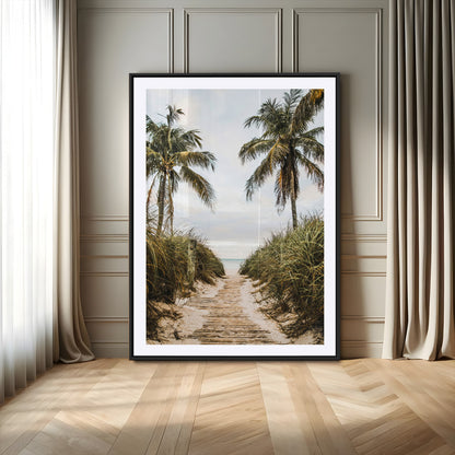53859552-MGC-FP-24x36_Black-Tropical Beach Wall Art – Palm Tree Pathway Canvas Print, Coastal Paradise Photography Decor for Living Room, Bedroom, Office,