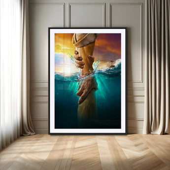 68298058-MGV-CV-24X36-Inspirational Wall Art – Helping Hands Canvas Print, Powerful Ocean and Light Photography Decor for Bedroom, Living Room, Office