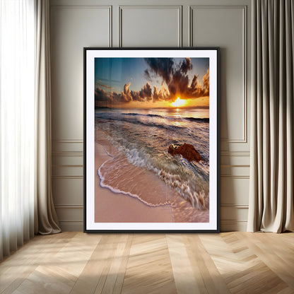 14930-MGV-CV-24X36-Beach Sunset Wall Art Canvas Print, Framed Ocean Horizon Art Picture Print, Tropical Shore Perfect Minimalist Coastal Decor
