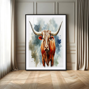 39803-MGV-CV-24X36-Texas Longhorn Wall Art Canvas Print, Framed Rustic Cattle Art Picture Print, Western Bull Perfect Rustic Western Decor Artwork