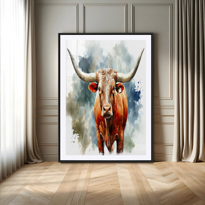 39803-MGV-CV-24X36-Texas Longhorn Wall Art Canvas Print, Framed Rustic Cattle Art Picture Print, Western Bull Perfect Rustic Western Decor Artwork