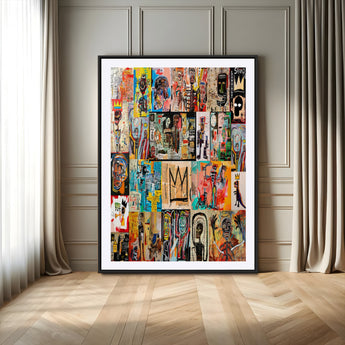 58689-MGV-CV-24X36-Basquiat Style Wall Art Canvas Print, Framed Neo Expressionism Art Picture Print, Street Art Perfect Urban Contemporary Decor