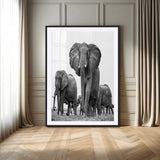 79634-MGV-CV-24X36-Elephant Herd Wall Art Canvas Print, Framed African Elephant Art Picture Print, Monochrome Wildlife Perfect Monochrome Safari