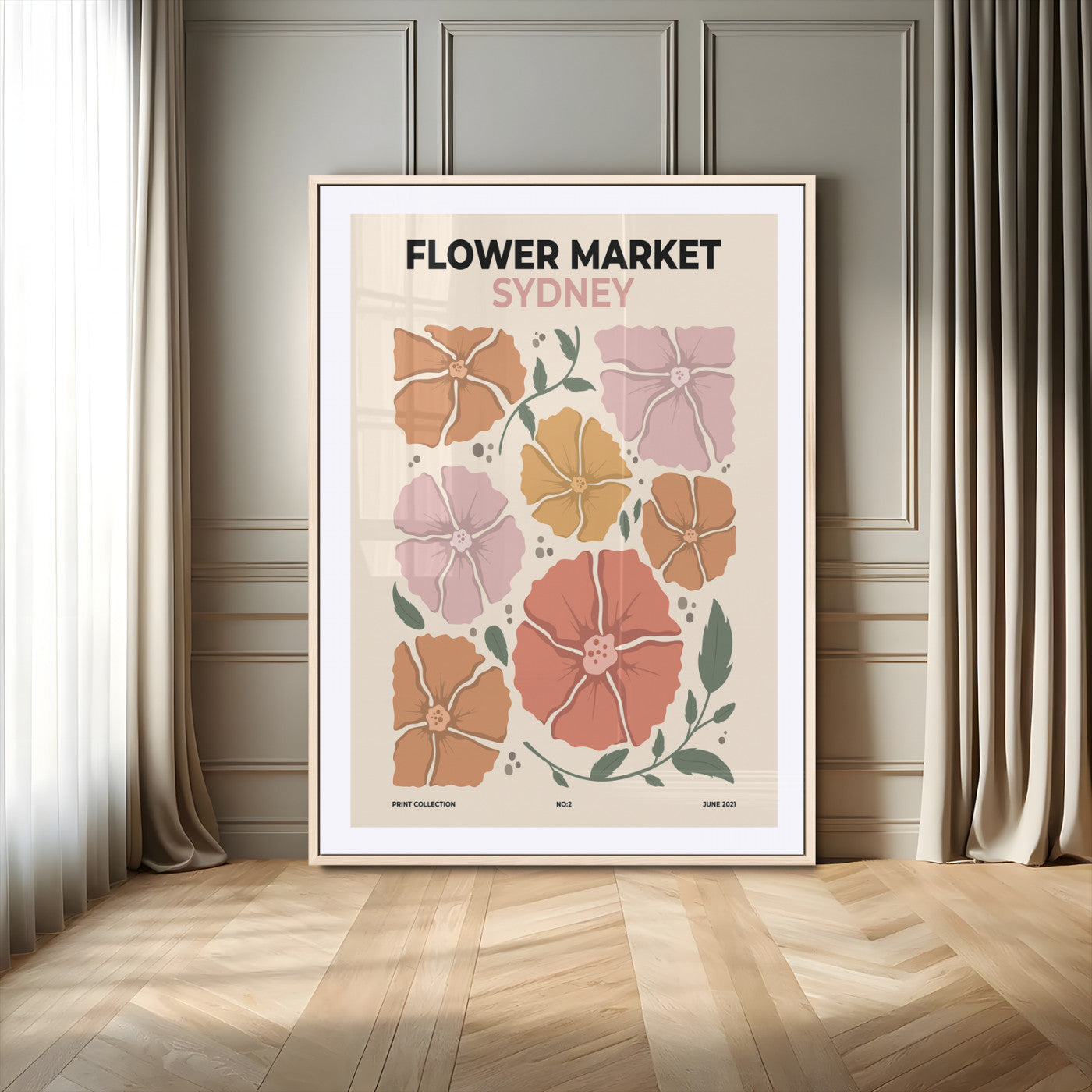 76114-MGV-CV-24X36-Flower Market Sydney Wall Art – Vintage Floral Poster Print, Modern Botanical Artwork for Bedroom, Kitchen, or Living Room Decor