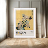 11004-MGV-CV-24X36-Hokusai Hydrangea Wall Art – Japanese Floral Canvas Print with Swallow Bird, Classic Ukiyo-e Nature Decor for Bedroom, Office or