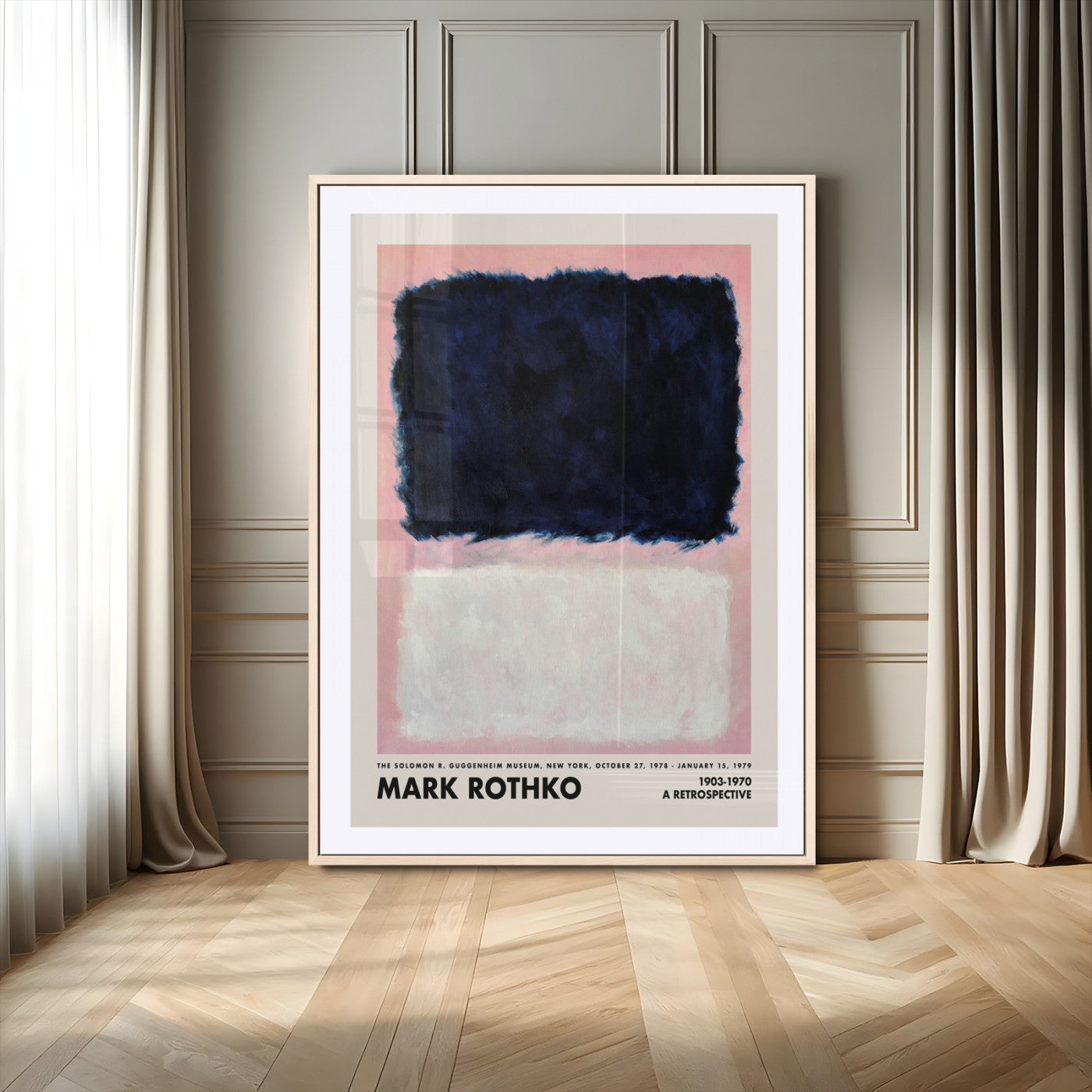 44133-MGV-CV-24X36-Mark Rothko Wall Art – Abstract Color Field Canvas Print in Navy, White and Pink, Minimalist Modern Painting Poster for Living
