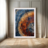 38379387-SEG-FC-90X60_Oversize_Oversize-Tree Rings Wall Art Canvas Print, Framed Wood Texture Art Picture Print, Blue Grain Perfect Earthy Modern Decor Artwork