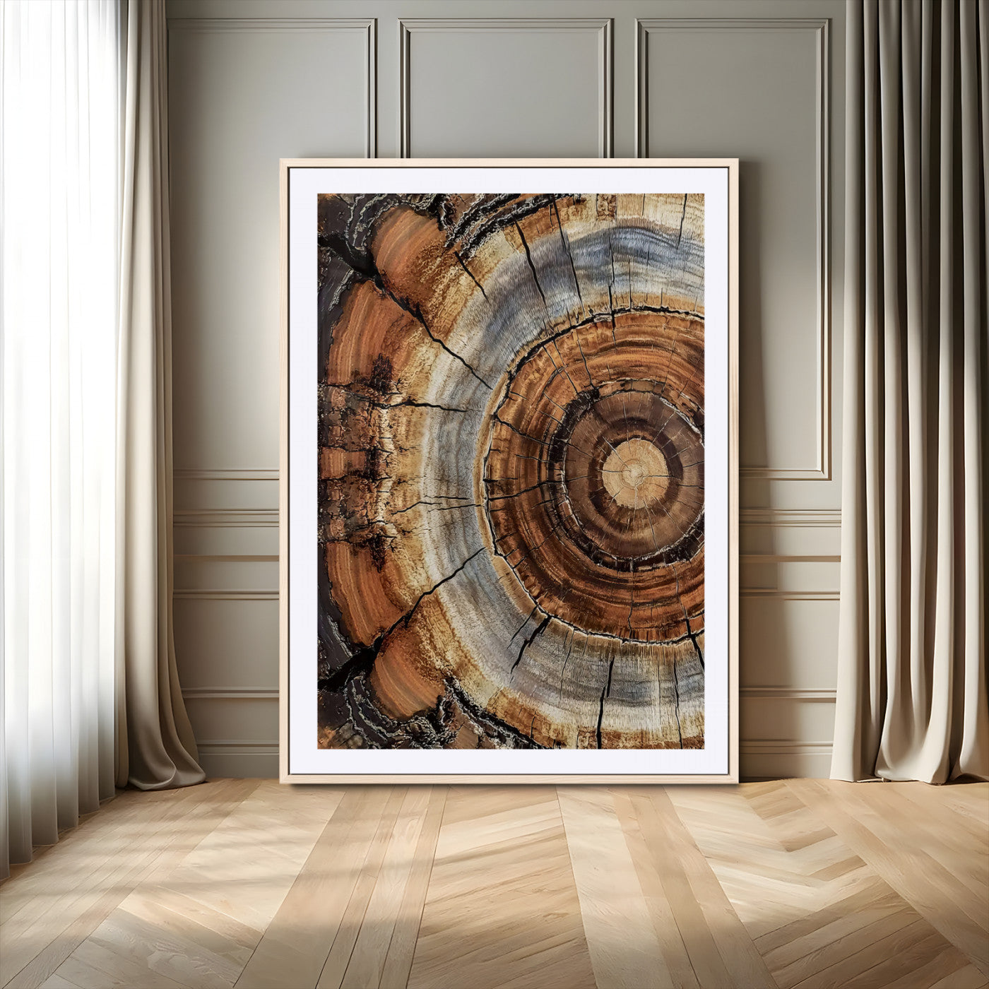 28233914-MGV-CV-24X36-Tree Rings Wall Art Canvas Print, Framed Wood Texture Art Picture Print, Rustic Pattern Perfect Rustic Organic Decor Artwork
