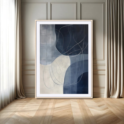 62566633-MGC-FP-24x36-Navy Abstract Wall Art Canvas Print, Framed Minimal Lineart Art Picture Print, Abstract Shapes Perfect Minimalist Abstract Decor