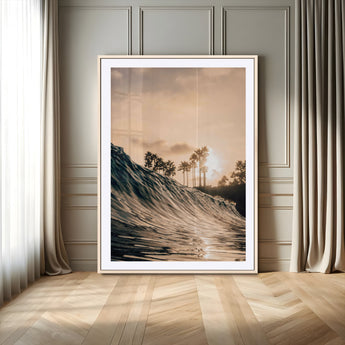 50270635-MGC-FP-24x36-Golden Hour Ocean Wall Art Canvas Print, Framed Beach Sunset Art Picture Print, Palm Trees Perfect Tropical Coastal Decor Artwork