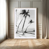 50406026-MGC-FP-24x36-Black White Palms Wall Art Canvas Print, Framed Tropical Beach Art Picture Print, Minimalist Coastal Perfect Coastal Minimalist