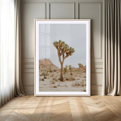 80210318-MGC-FP-24x36-Joshua Tree Wall Art Canvas Print, Framed Desert Minimalism Art Picture Print, Neutral Earth Tones Perfect Southwestern Minimalist