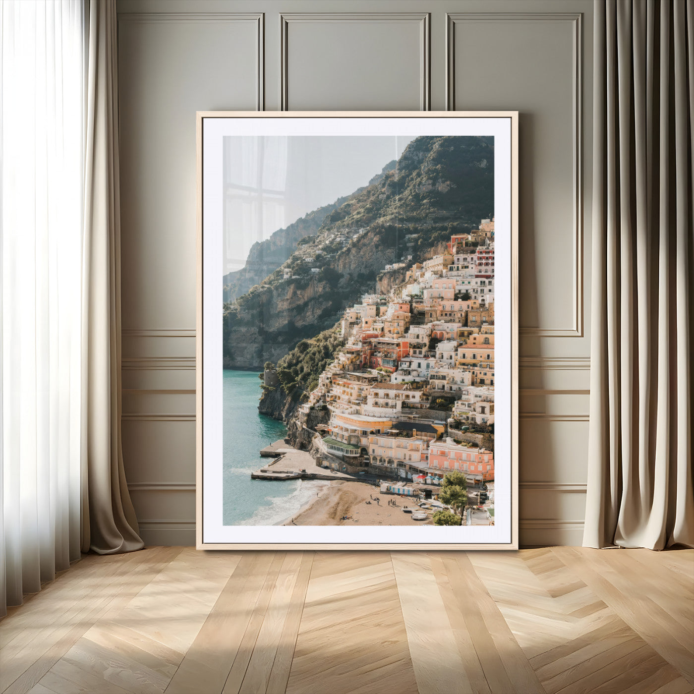 28897019-MGC-FP-24x36-Positano Coastline Wall Art Canvas Print, Framed Amalfi Architecture Art Picture Print, Italian Riviera Perfect Mediterranean