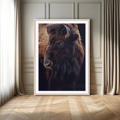 56758157-MGV-CV-24X36-Bison Portrait Wall Art Canvas Print, Framed Rustic Wall Accent Art Picture Print, Lodge Style Perfect Rustic Lodge Decor Artwork